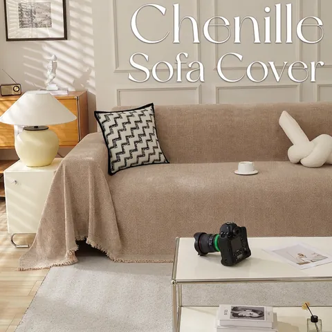 Luxury Herringbone Chenille Sofa Cover With Tassels Thick Soft Dustproof Slipcover All Season Throw Blanket For Living Room Decor