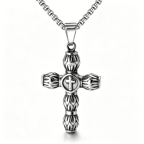 Retro Stainless Steel Cross Pendant Necklace For Men Women Vintage Punk Gothic Alloy Pendant Jewelry Silver Tone Gift