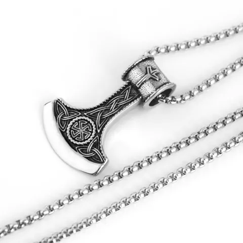 Vintage Viking Axe Pendant Necklace Kolovrat Solar Wheel Nordic Celtic Knot Stainless Steel Jewelry For Men Women