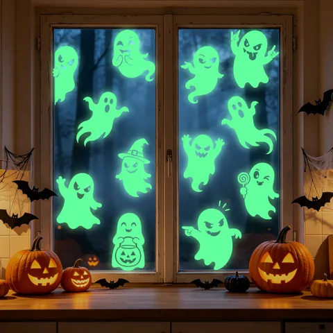 Halloween Glowing Ghost Static Window Stickers Luminous Fluorescent PVC Glass Decals For Party Horror Decoration
