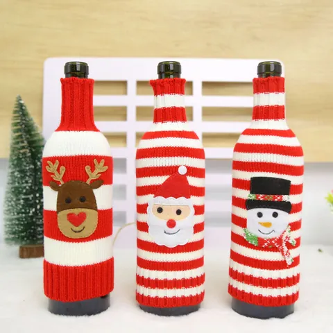Copribottiglia di Vino di Natale Set Mini Maglione Lavorato a Maglia E Cappello Per Decorazioni Tavola Natalizie Decorazioni Festa Natale Poliestere Tessuto