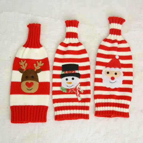 Copribottiglia di Vino di Natale Set Mini Maglione Lavorato a Maglia E Cappello Per Decorazioni Tavola Natalizie Decorazioni Festa Natale Poliestere Tessuto