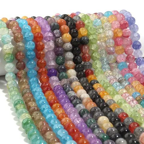 Round Glass Beads Cracked Ice Texture Multicolored Loose Beads For DIY Necklace Bracelet Jewelry Making Accessories Craft