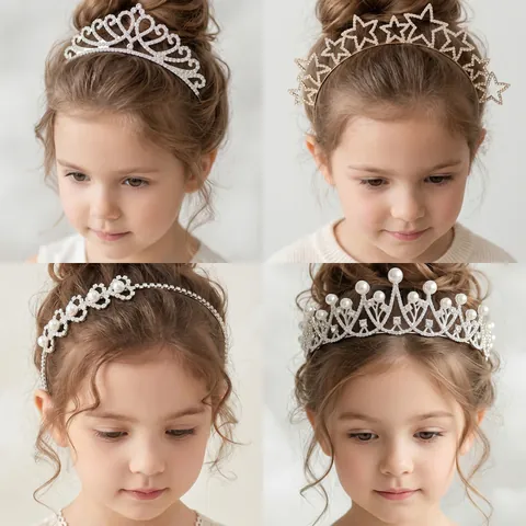 Children Rhinestone Princess Crown Headband Sparkly Crystal Alloy Tiara For Girls Birthday Party Performance Accessories