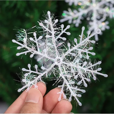White Brushed Snowflake Christmas Tree Hanging Decorations For Holiday Party Hotel Window Festive Plastic Snowflake Ornaments