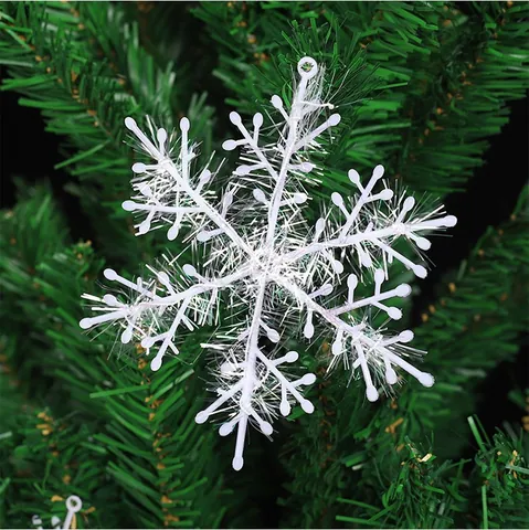 White Brushed Snowflake Christmas Tree Hanging Decorations For Holiday Party Hotel Window Festive Plastic Snowflake Ornaments
