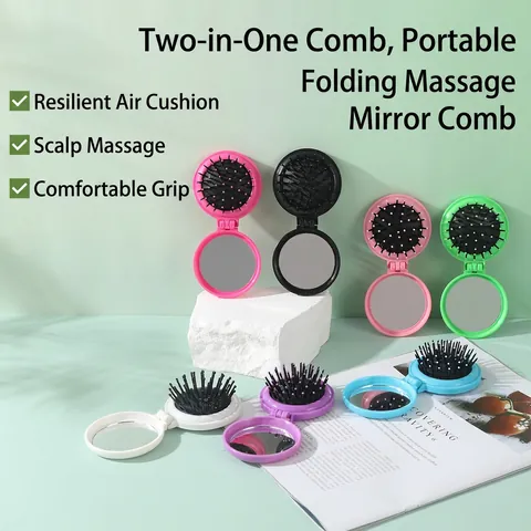 Brosse À Cheveux Pliante Avec Miroir Portable Airbag Massage Peigne De Voyage Rond Plastique ABS Verre Pour Femmes