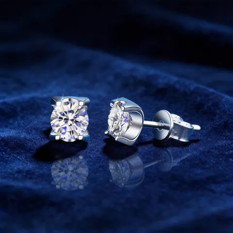 925 Sterling Silver Moissanite Stud Earrings For Women Classic Round Cut Moissanite Jewelry With GRA Certificate Gift