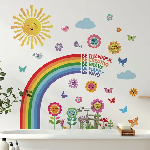Aquarell Regenbogen Und Wolken Wandaufkleber Abnehmbare PVC Selbstklebende Wandtattoo Für Kinderzimmer Wohnzimmer Deko