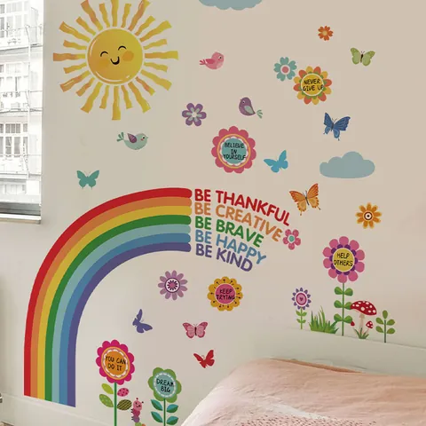 Aquarell Regenbogen Und Wolken Wandaufkleber Abnehmbare PVC Selbstklebende Wandtattoo Für Kinderzimmer Wohnzimmer Deko