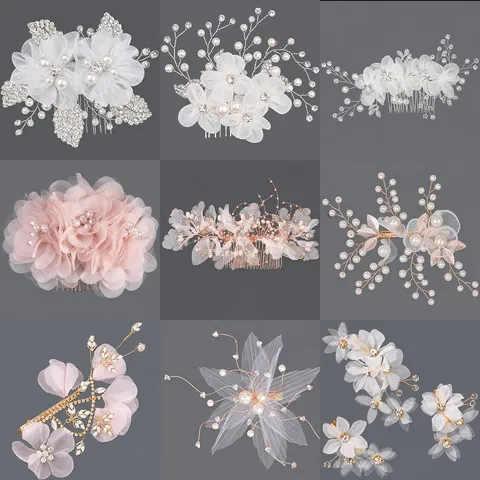 Elegante Pettine per Capelli in Tessuto Rosa a Forma di Fiore Con Perla Artificial Sintetica Accessori per Capelli Sposa Matrimonio