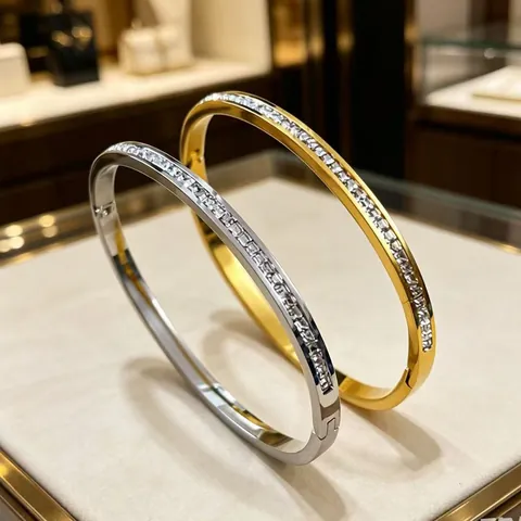 Stainless Steel Hinged Bangle Bracelet With Sparkling Cubic Zirconia Minimalist Luxury Fashion Jewelry For Women