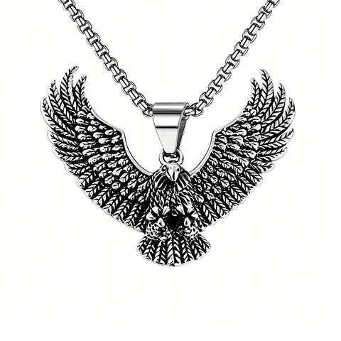 Vintage Stainless Steel Eagle Pendant Necklace For Men Punk Rock Star Scissors Charms Jewelry Antique Silver Box Chain