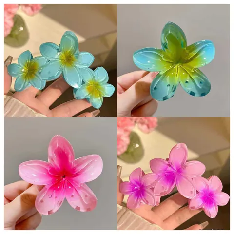 Pinza para el Cabello con Degradado de Plumeria para Mujer Dulce Clip de Tiburón Floral de Plástico Accesorio para el Verano
