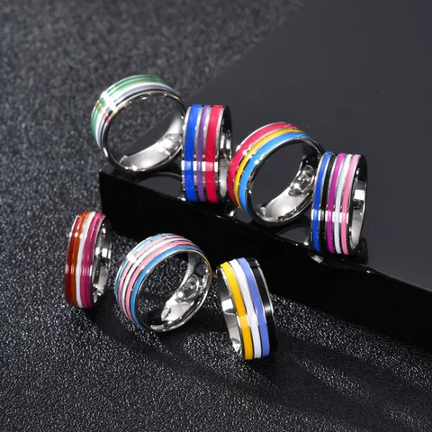 Mode Regenbogen Titanstahlringe Epoxid Edelstahlringe