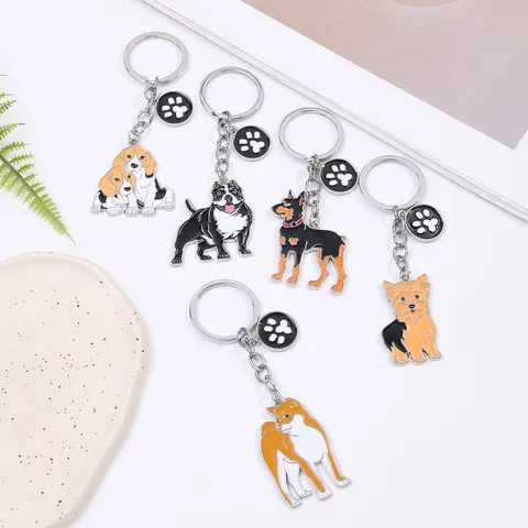 Legering Metalen Hond Sleutelhanger Hanger Cartoon Puppy Ras Tas Charme Met Poot Decor Creatief Cadeau Voor Huisdierenliefhebbers Vrouwen Kinderen