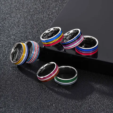 Mode Regenbogen Titanstahlringe Epoxid Edelstahlringe
