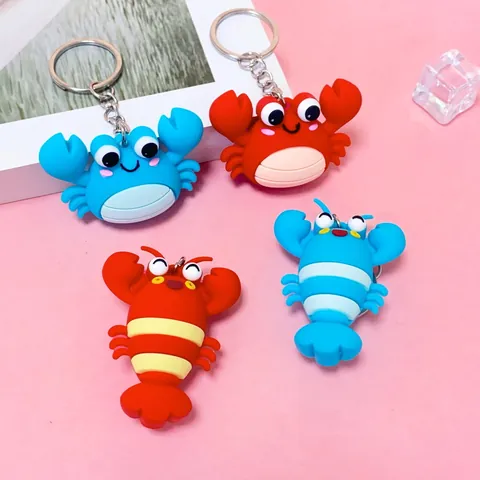 3D Cartoon Realistic Crab Lobster Keychain Soft PVC Marine Animal Bag Pendant Claw Machine Gift Key Ring Accessories