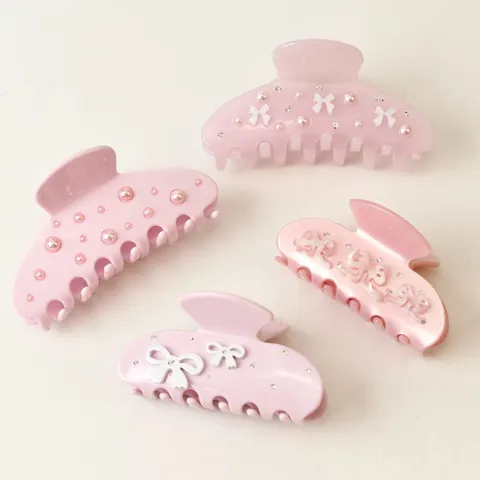 Lujosa Pinza de Pelo de Acetato Rosa Con Perla Artificial y Diamantes de Imitación Pasadores de Lazo para Mujer Tocado Elegante