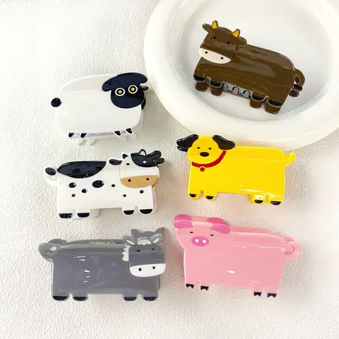 Acetaat Cartoon Dier Haarklemmen Schattig Varken Schaap Ezel Hond Koe Haarklemmen Zoete Haaraccessoires Voor Dames Meisjes