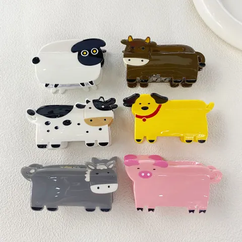 Acetaat Cartoon Dier Haarklemmen Schattig Varken Schaap Ezel Hond Koe Haarklemmen Zoete Haaraccessoires Voor Dames Meisjes