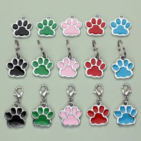 Legierung Süße Pfote Haustier ID Marke Gravierbare Identitätsplatte Bunte Tropföl Anhänger Für Hunde Katzen DIY Schlüsselanhänger Schmuck