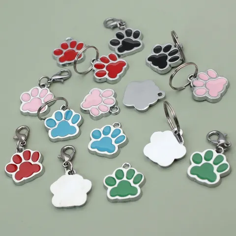 Legierung Süße Pfote Haustier ID Marke Gravierbare Identitätsplatte Bunte Tropföl Anhänger Für Hunde Katzen DIY Schlüsselanhänger Schmuck