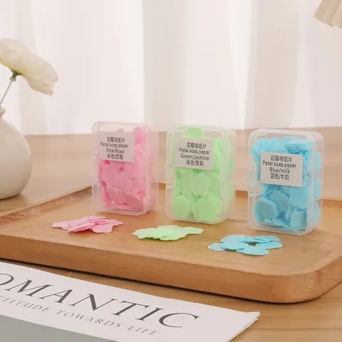 Portable Hand Washing Tablet Soap Paper Student Children Disposable Travel Mini Petal Soap Tablet Box