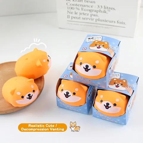 Cute Shiba Inu Squishy Toy Slow Rebound Stress Relief Squeeze Ball TPR Animal Vent Toy For Adults Kids Office Desk Decor Gift