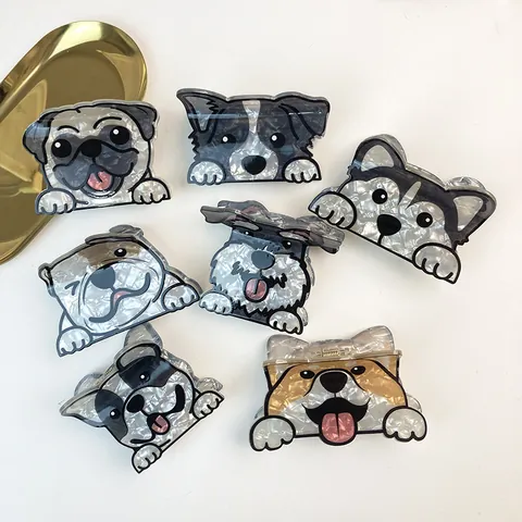 Pince à Cheveux Crabe en Acétate Forme de Chien Créative Pince Requin Animal Dessin Animé pour Femmes Accessoires Cheveux