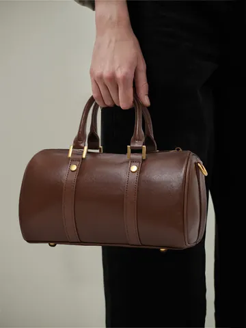 Vintage Genuine Leather Boston Crossbody Bag For Women Korean Style Cowhide Pillow Handbag Fashion Shoulder Bag Elegant Commuting Bag
