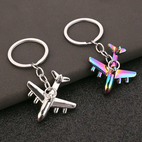 Llavero de Aleación de Zinc Forma de Avión Creativo Iridiscente Plateado Metálico Colgante de Anillo de Llave para Llaves de Coche Hombre Mujer Regalo