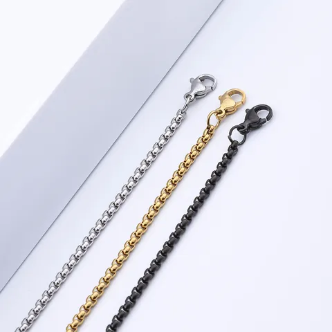 Stainless Steel Box Chain Necklace Vacuum Plated Jewelry Unisex Fashion Accessory DIY Versatile Necklace For Men Women Long Metal Chain