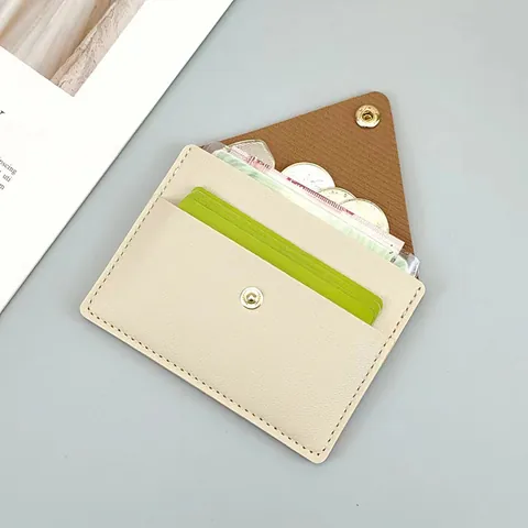 Women Slim PU Leather Card Holder Envelope Coin Purse Fashion Credit Card ID Holder Wallet With Metal Snap Button Solid Color Thin Pocket Organizer