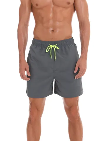Men's Quick Dry Swim Trunks Nylon Mesh Lining Elastic Waist Beach Shorts Sport Board Shorts With Contrast Drawstring