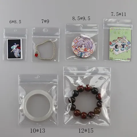 Sacs d'Emballage de Bijoux à Fermeture Éclair Transparents OPP PET CPP Sacs de Rangement Épaissis Avec Trou de Suspension pour Accessoires