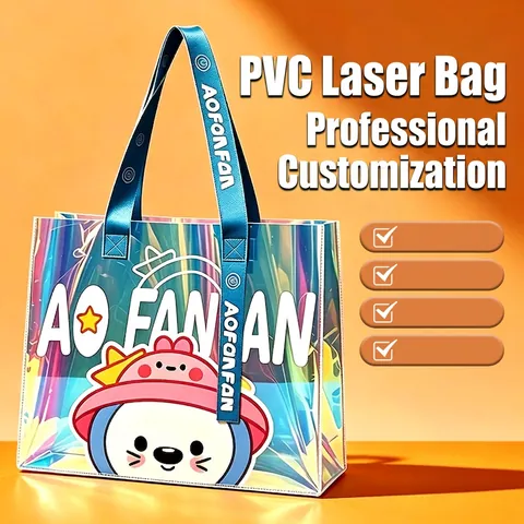 Holographic Laser PVC Handbag Cartoon Print Waterproof Tote Bag For Wedding Party Favors Fashion Portable Shopping Gift Bag