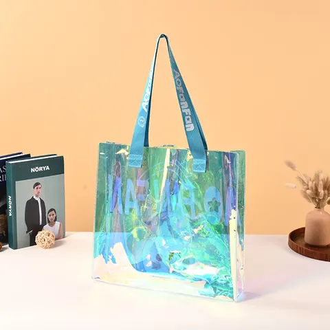 Holographic Laser PVC Handbag Cartoon Print Waterproof Tote Bag For Wedding Party Favors Fashion Portable Shopping Gift Bag