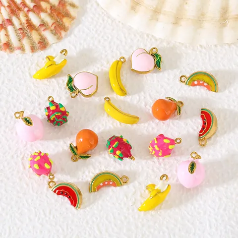 Colgantes de Esmalte de Frutas de Acero Inoxidable para Hacer Joyas DIY Sandía Plátano Melocotón Fruta del Dragón Dijes