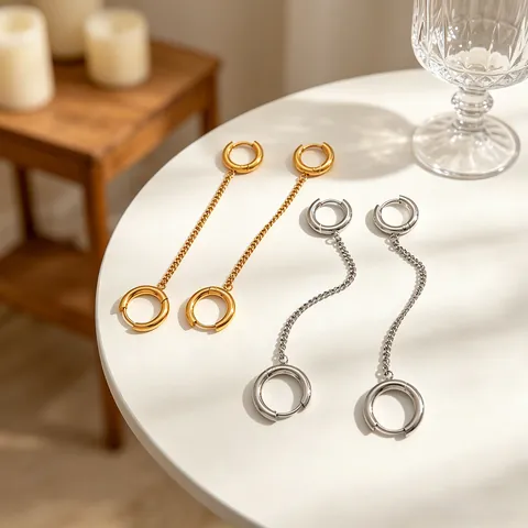 Minimalistische Roestvrijstalen Dubbele Ring Oorbellen Voor Dames Lichte Luxe Kwastje Ketting Geometrische Ronde Oorbellen