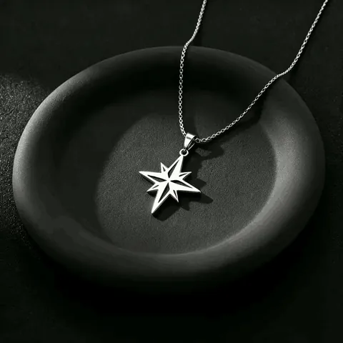 Minimalist Stainless Steel Octagram Star Pendant Necklace For Women Polished Geometric North Star Choker Jewelry Gift