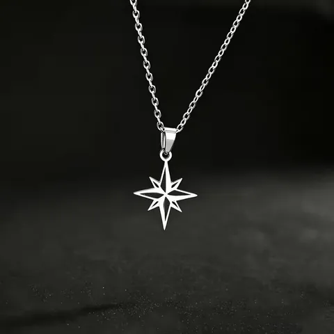 Minimalist Stainless Steel Octagram Star Pendant Necklace For Women Polished Geometric North Star Choker Jewelry Gift