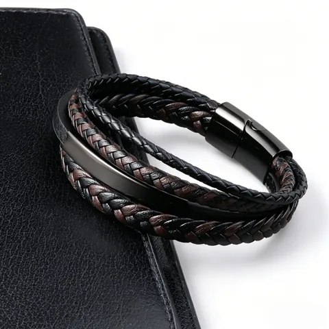 Vintage Punk Meerlaags Gevlochten PU Leren Armband Voor Heren Dames Zinklegering Magnetische Gesp Wikkelarmband Sieraden