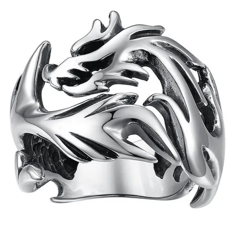 Vintage Chinese Style Metal Luminous Dragon Ring For Men Women Ethnic Glow In The Dark Adjustable Open Wide Band Jewelry Gift