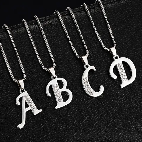 Rhinestone Initial Letter Pendant Necklace Unisex Titanium Steel Alphabet Necklace Hip Hop Jewelry For Daily Party Accessory