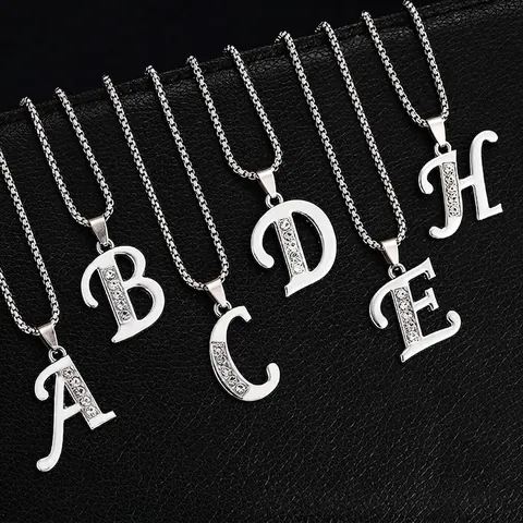 Rhinestone Initial Letter Pendant Necklace Unisex Titanium Steel Alphabet Necklace Hip Hop Jewelry For Daily Party Accessory