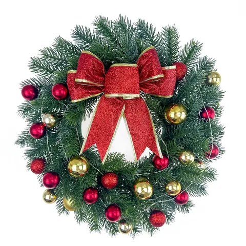Handgefertigter Künstlicher Weihnachtskranz Mit Großer Glitzerschleife Kunststoff Kiefernnadelkranz Festliche Deko Für Tür Fenster