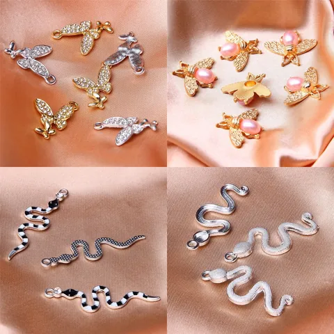 Edelstahl Legierung Tier Anhänger Schlange Schmetterling Biene Strass Künstliche Perle Emaille Charms Für DIY Schmuckherstellung