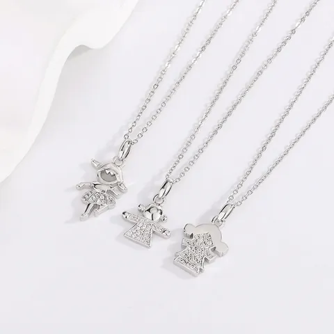 Collana con Ciondolo a Forma di Personaggio dei Cartoni Animati in Acciaio al Titanio Hip Hop per Bambini Simpatici Gioielli con Catenina a Clavicola con Strass color Argento