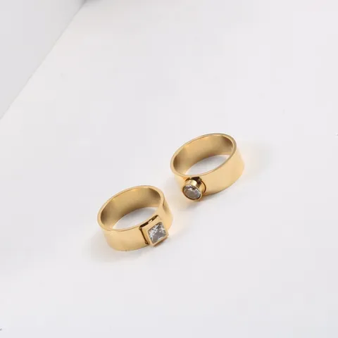 Simple 18K Gold Plated Titanium Steel Ring For Women Geometric Square Round Zirconia Inlaid Minimalist Fashion Finger Jewelry